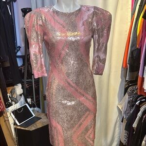 Koché Glamorous Pink Sequin 3/4 Sleeve Dress